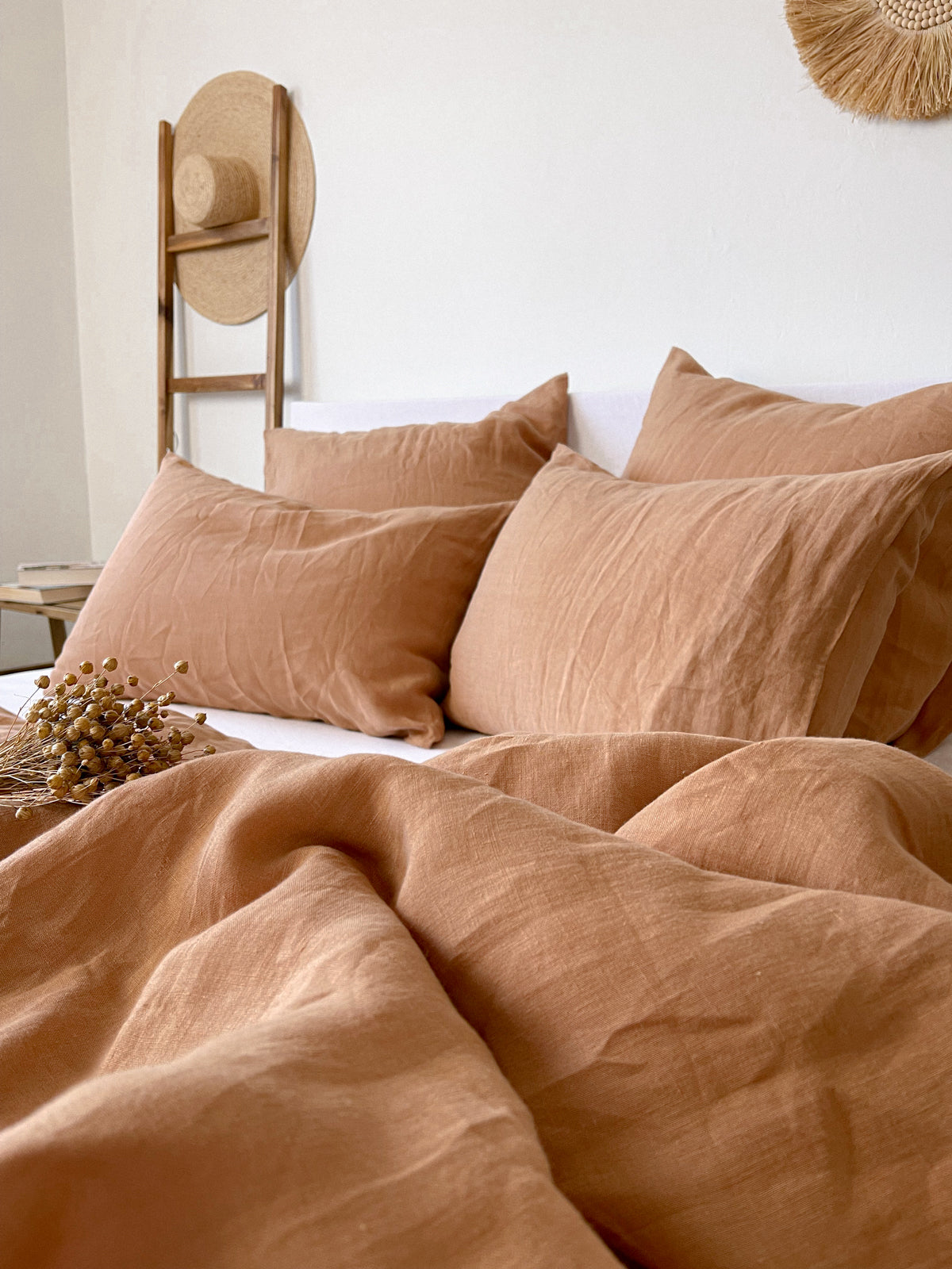 100% European Flax / Tan Linen Duvet Cover / Full / Double / Invisible Zipper / Linen Notes