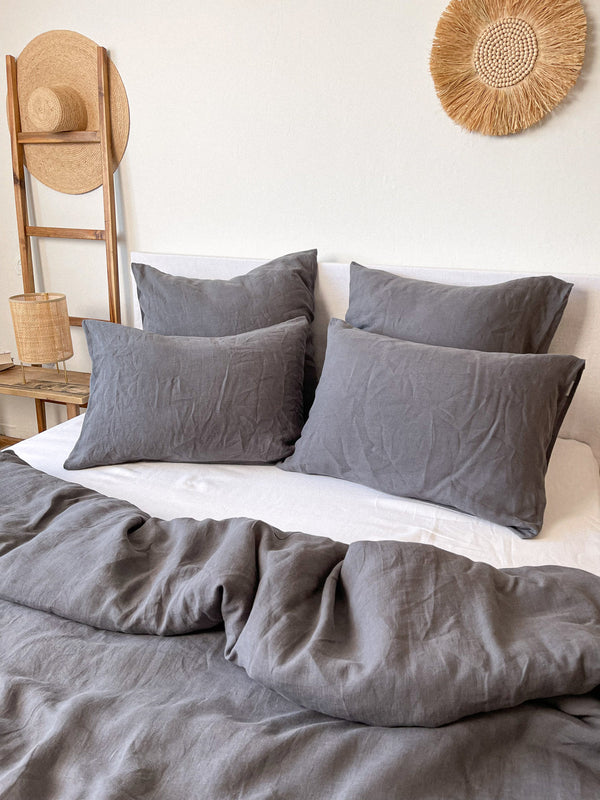 Dark Grey Housewife Style Linen Pillowcase