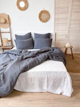 Dark Gray Washed Linen Bedding Set us