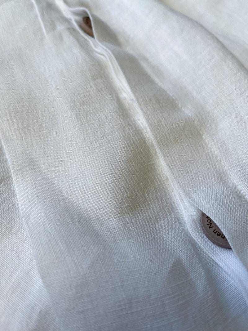 White Linen Duvet Cover Set with Border Pillowcases and Light Blue Trim