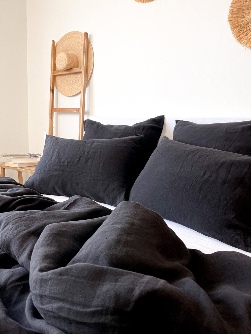 100% European Flax / Black Washed Linen Bedding Set /