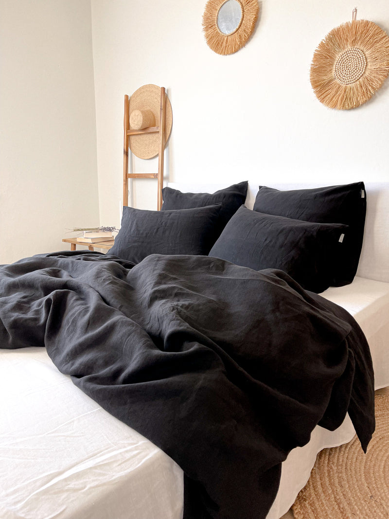 Black Washed Linen Bedding Set