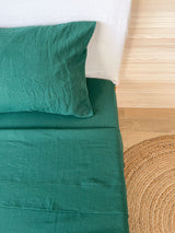 Dark Green Washed Linen Bedding Set