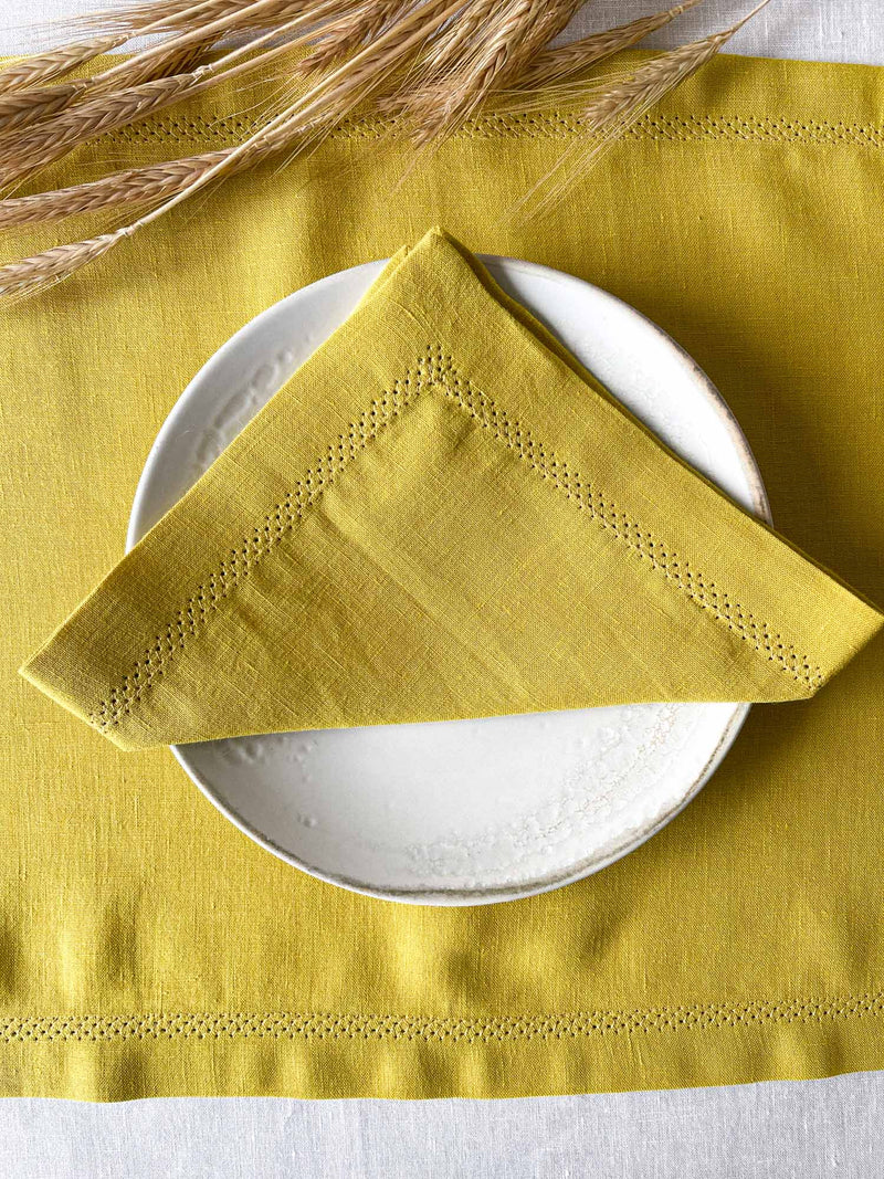 Yellow Hemstitch Linen Napkin