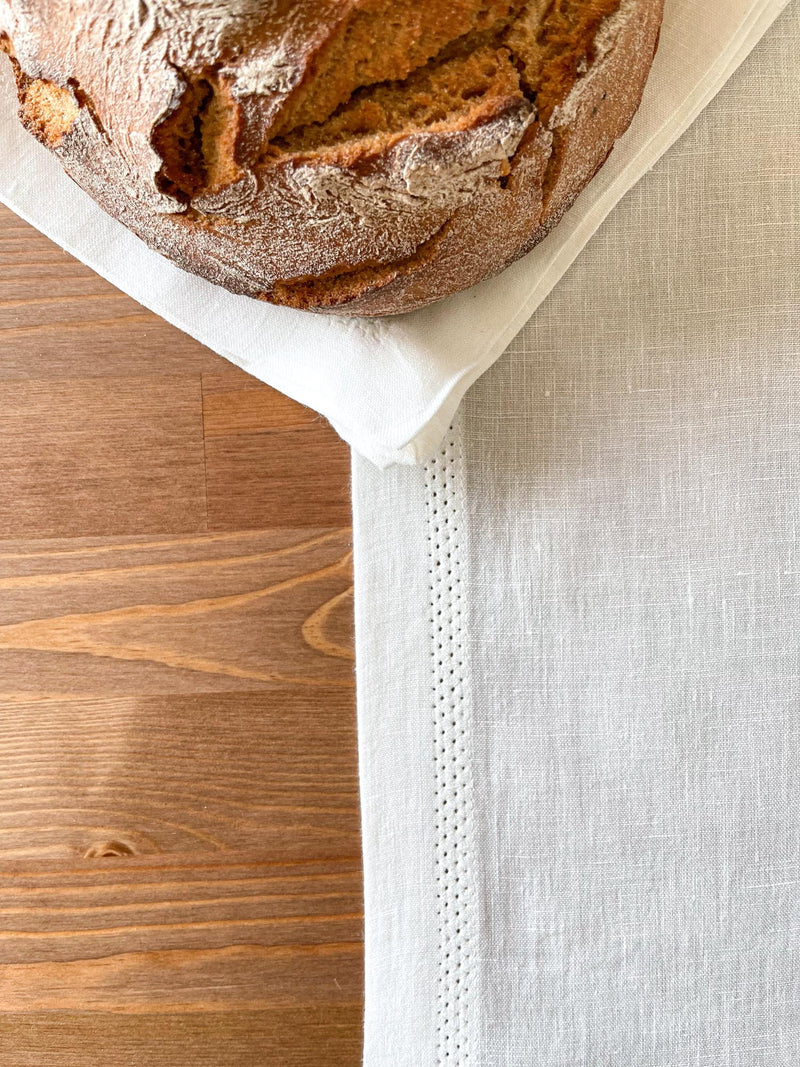 Off White Hemstitch Linen Table Runner