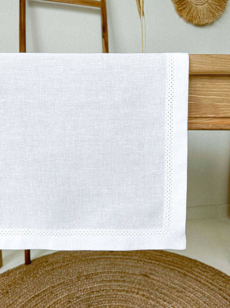 White Hemstitch Linen Table Runner