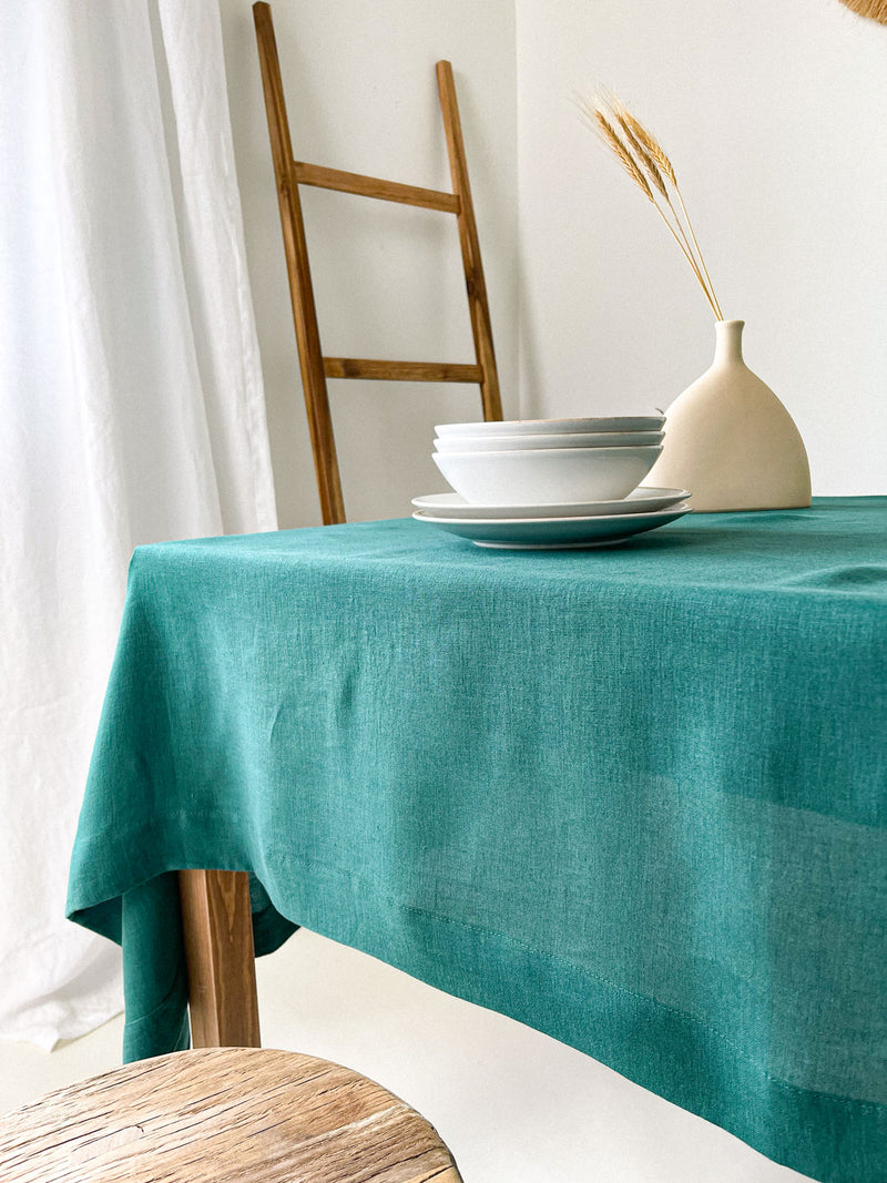 Dark Green Linen Tablecloth