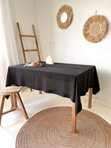 Black Hemstitch Linen Tablecloth