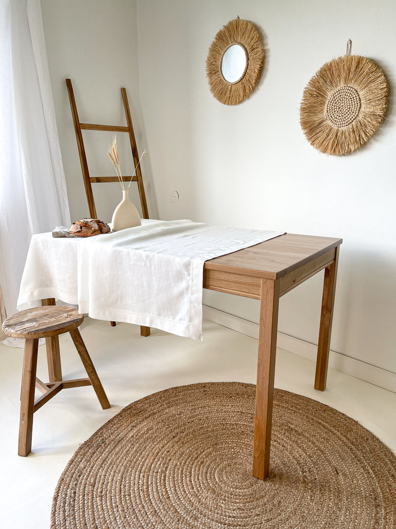 Off White Hemstitch Linen Tablecloth