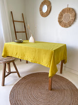 Yellow Hemstitch Linen Tablecloth