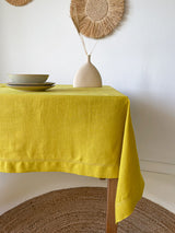 Yellow Hemstitch Linen Tablecloth