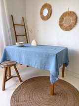 Light Blue Hemstitch Linen Tablecloth