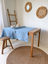 Light Blue Hemstitch Linen Tablecloth