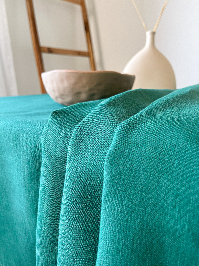 Dark Green Hemstitch Linen Tablecloth
