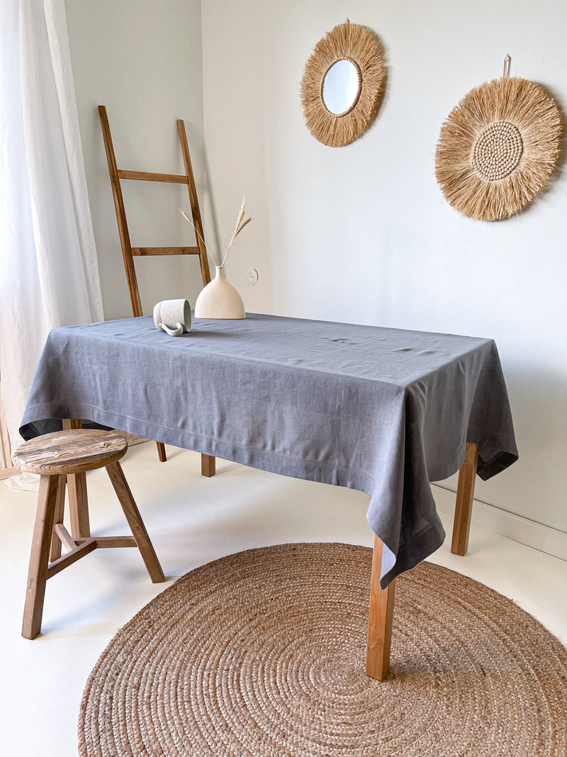 Dark Grey Hemstitch Linen Tablecloth