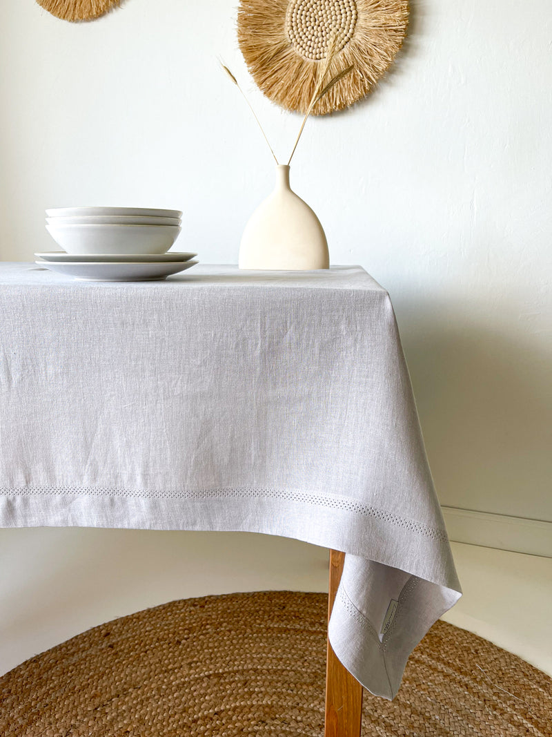 Light Grey Hemstitch Linen Tablecloth