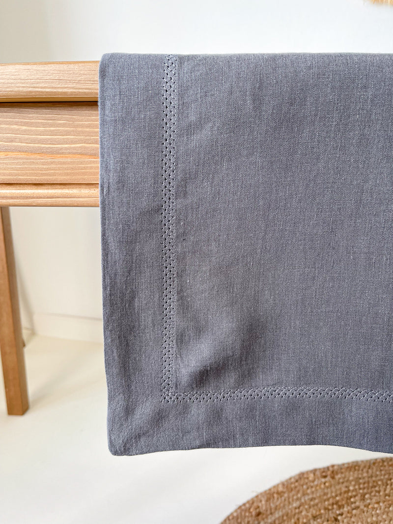 Dark Grey Hemstitch Linen Tablecloth