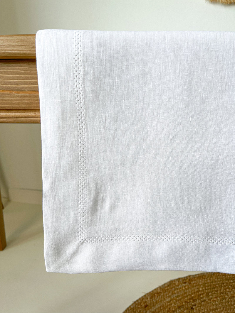 White Hemstitch Linen Tablecloth