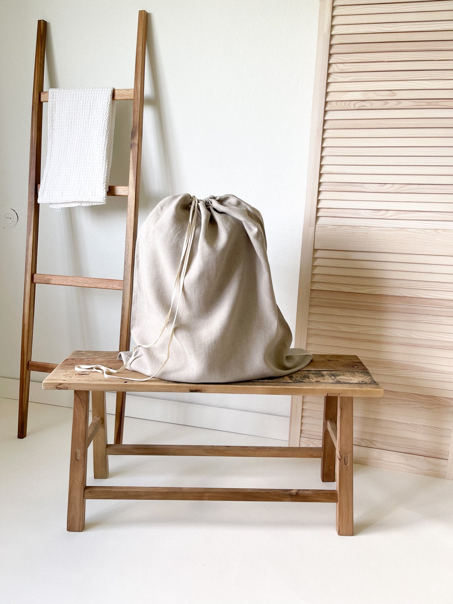 Beige Linen Laundry Bag with Drawstring - Simple & Sustainable – Linen ...