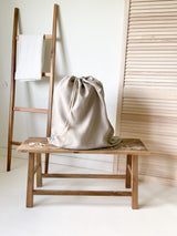 Beige Drawstring Linen Laundry Bag