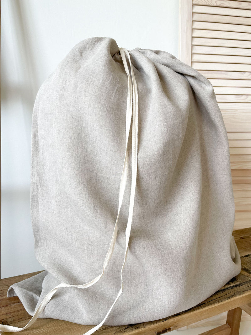 String Backpack Linen Beige Linen Laundry Bag with Drawstring - Simple & Sustainable – Linen ...