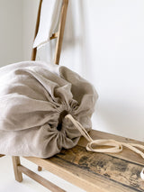 Beige Drawstring Linen Laundry Bag
