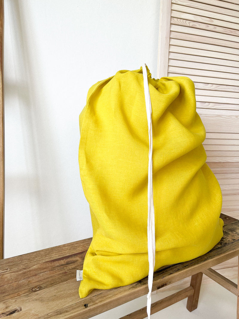 Yellow Drawstring Linen Laundry Bag