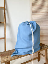 Light Blue Drawstring Linen Laundry Bag