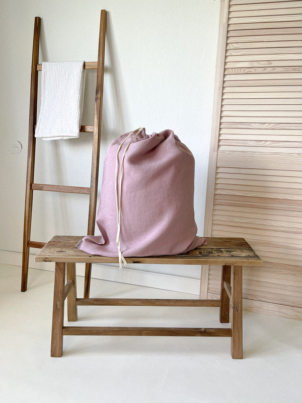 Light Pink Drawstring Linen Laundry Bag