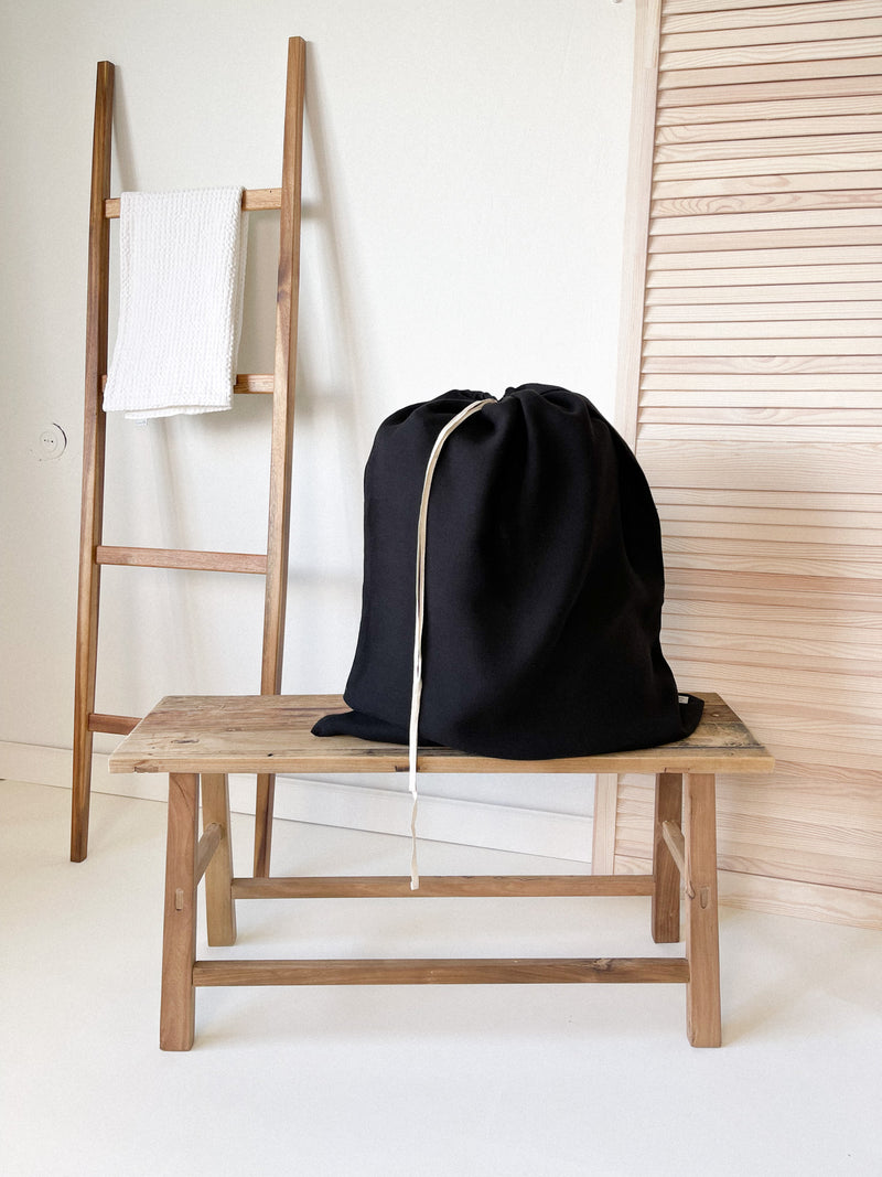 Black Drawstring Linen Laundry Bag