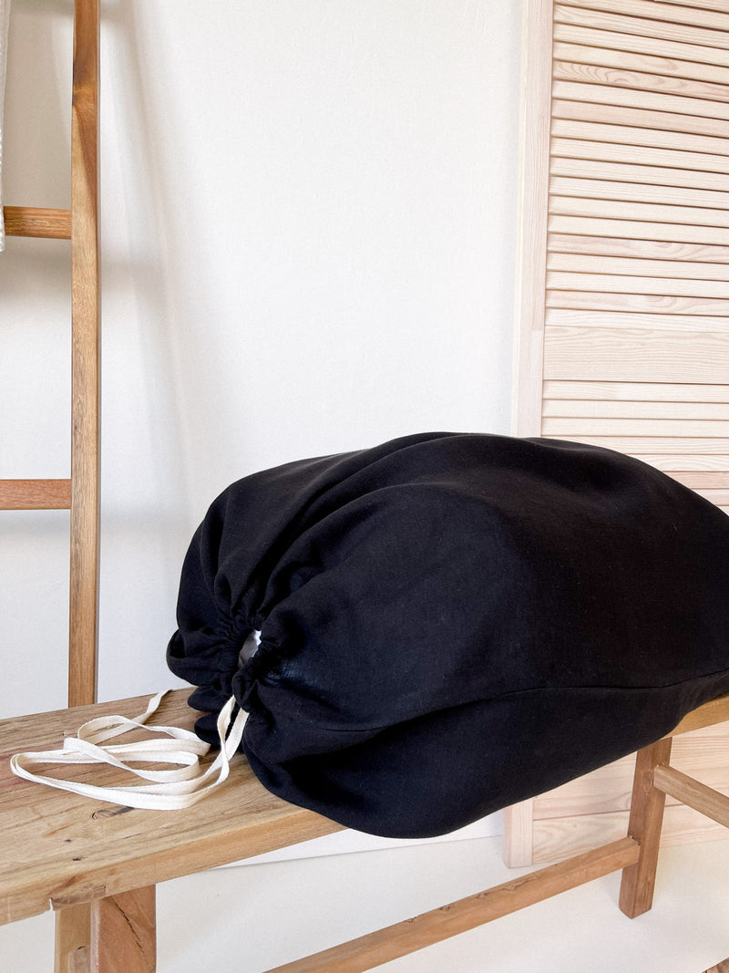 Black Drawstring Linen Laundry Bag