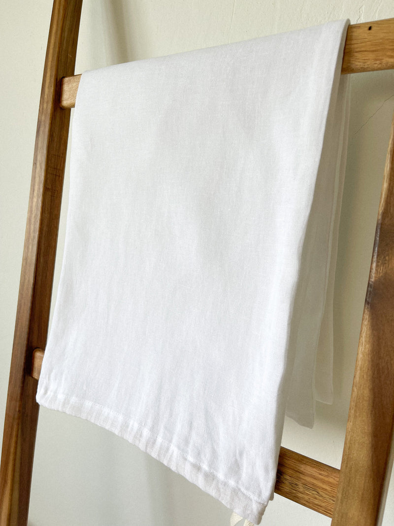 White Drawstring Linen Laundry Bag