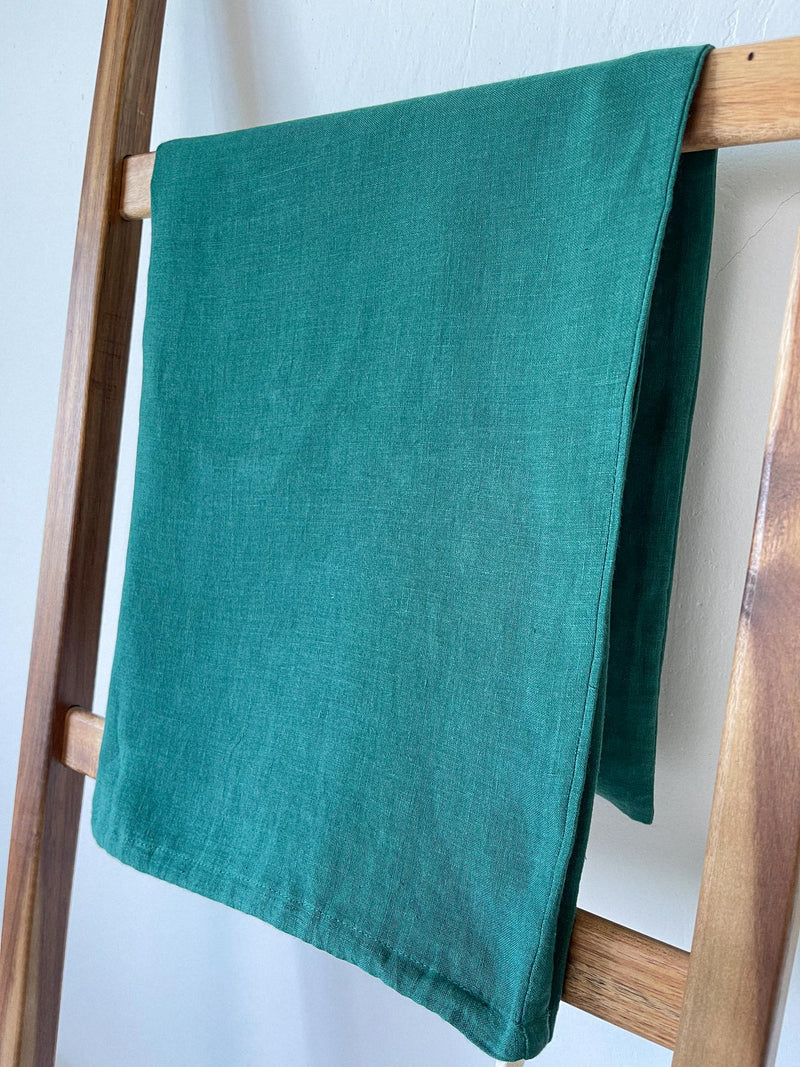 Dark Green Drawstring Linen Laundry Bag