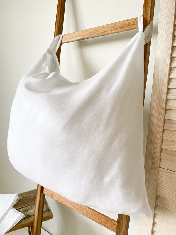 White Hanging Linen Laundry Bag