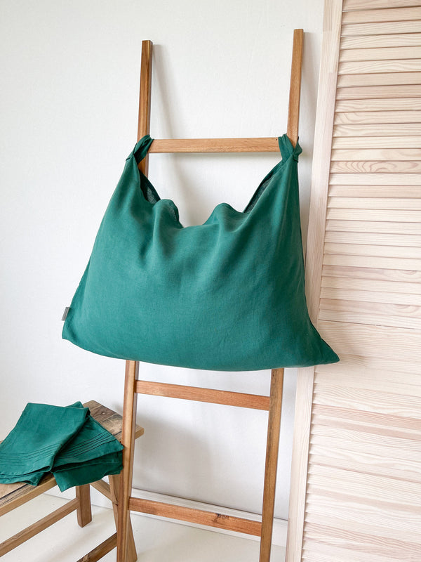 Dark Green Hanging Linen Laundry Bag