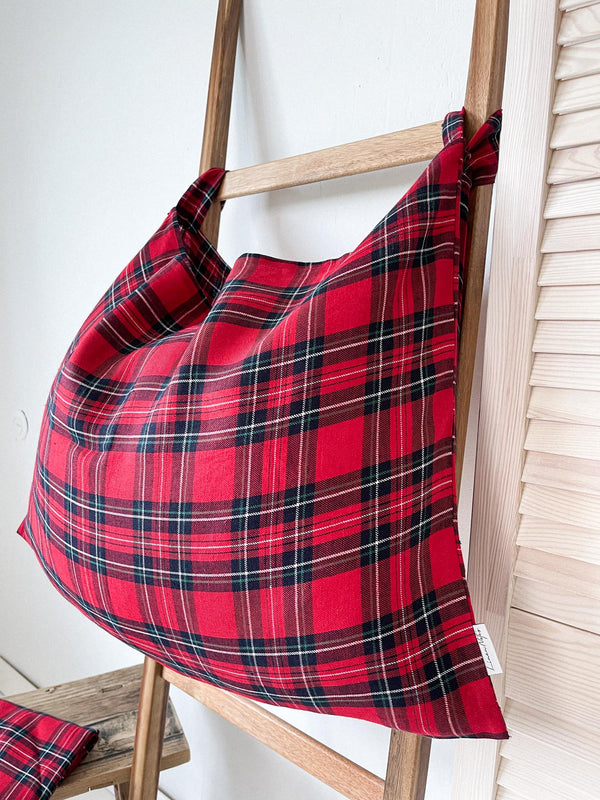 Red Tartan Hanging Linen Laundry Bag