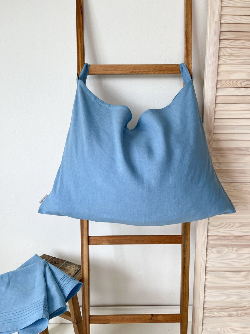 Light Blue Hanging Linen Laundry Bag