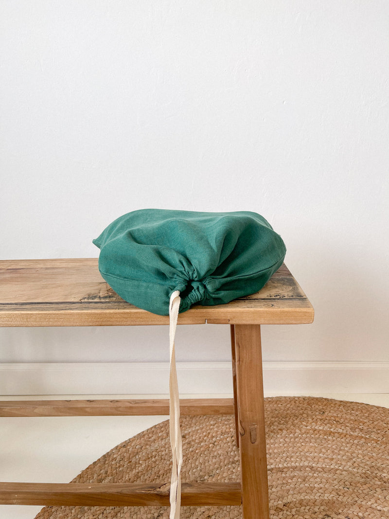 Dark Green Linen Shoe Bag