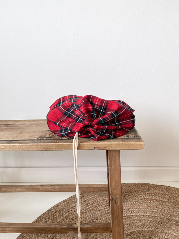 Red Tartan Linen Shoe Bag