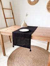 Black Linen Table Runner with Tassels