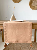 Tan Linen Table Runner with Tassels