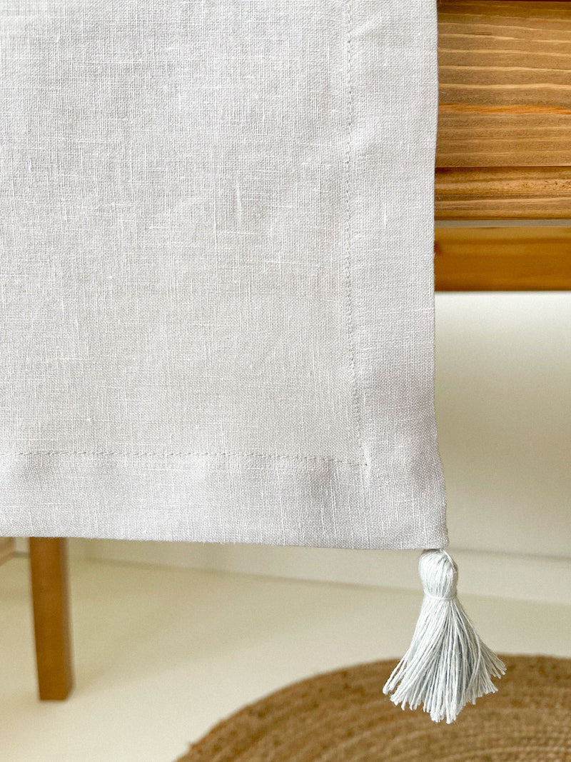 Light Grey Linen Table Runner with Tassels