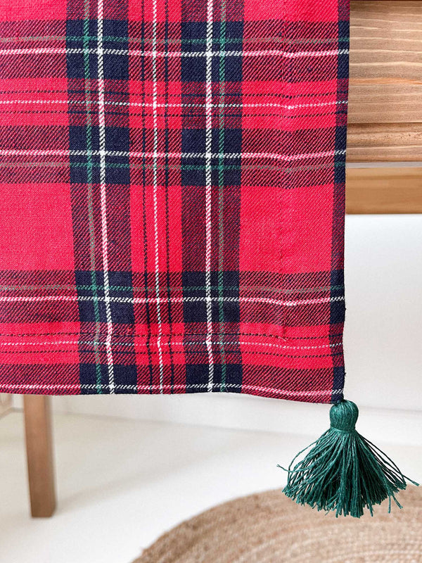 Red Tartan Table Runner with Tassels