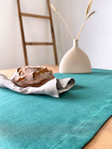 Dark Green Linen Table Runner with Tassels