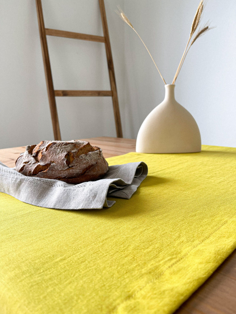 Yellow Linen Table Runner with Tassels