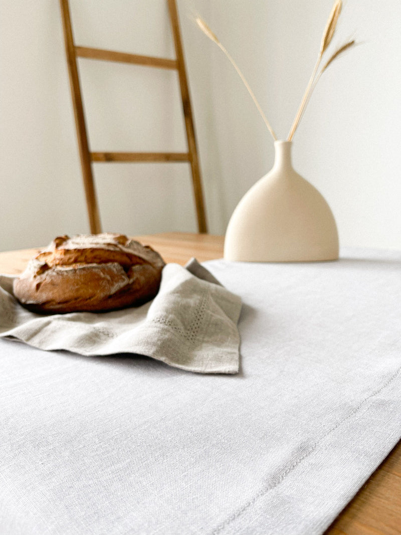 Light Grey Linen Table Runner with Tassels