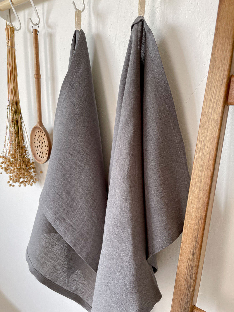 Dark Grey Linen Tea Towel