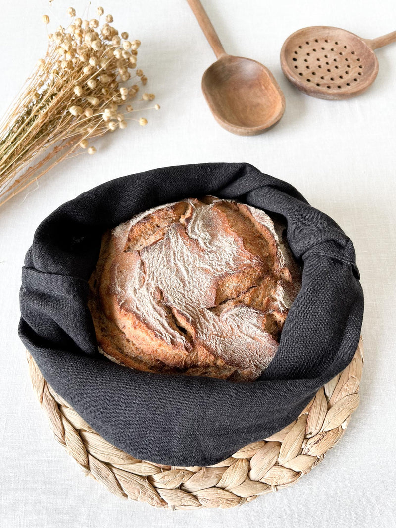 Black Linen Bread Bag