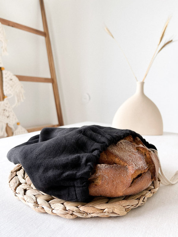 Black Linen Bread Bag