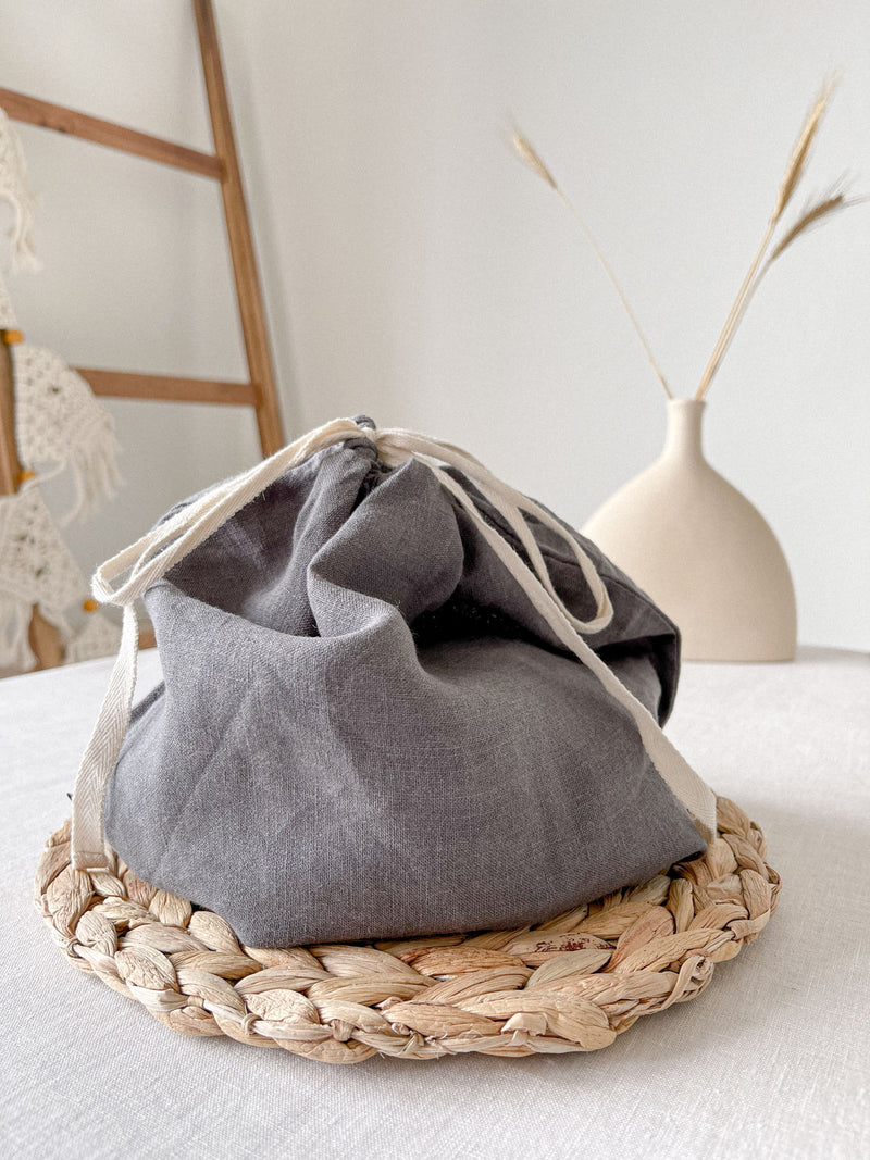 Dark Grey Linen Bread Bag